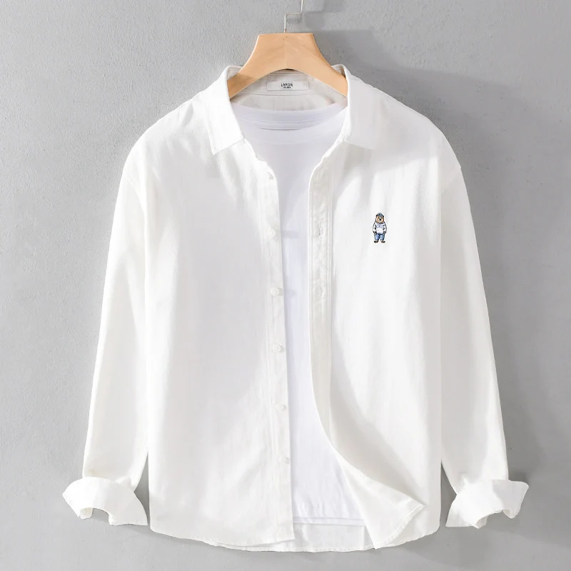 Herren Leichtes Hemd-Overshirt aus Baumwolltwill mit kleiner Figurenstickerei und kastigem Schnitt Nord Taschen