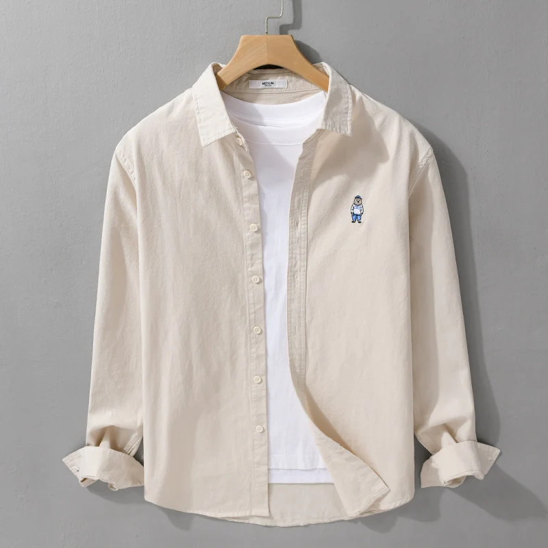 Herren Leichtes Hemd-Overshirt aus Baumwolltwill mit kleiner Figurenstickerei und kastigem Schnitt Nord Taschen