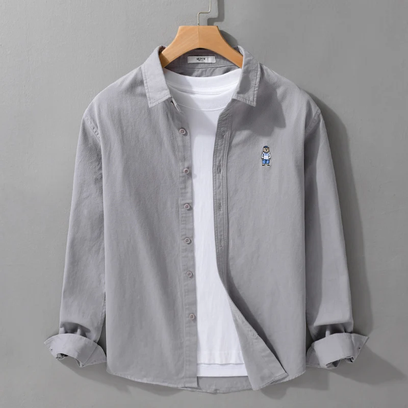 Herren Leichtes Hemd-Overshirt aus Baumwolltwill mit kleiner Figurenstickerei und kastigem Schnitt Nord Taschen