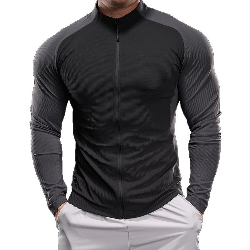 Herren Kompressions-Trainingsshirt mit Stehkragen, durchgehendem Reißverschluss und Raglanärmeln Nord Taschen