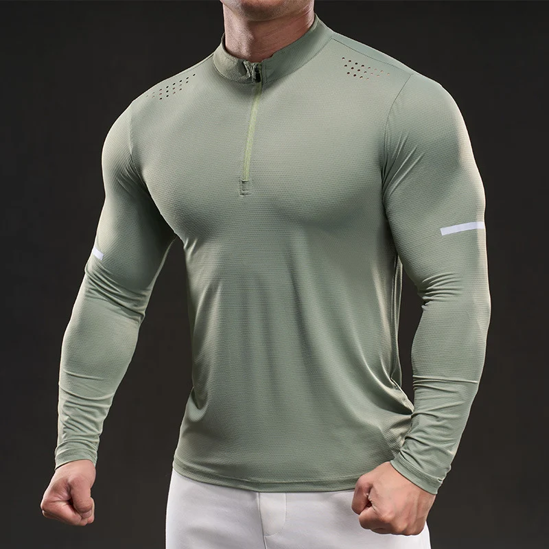 Herren Kompressions-Trainingsshirt mit kurzem Reißverschluss und atmungsaktiver Mesh‑Struktur Nord Taschen