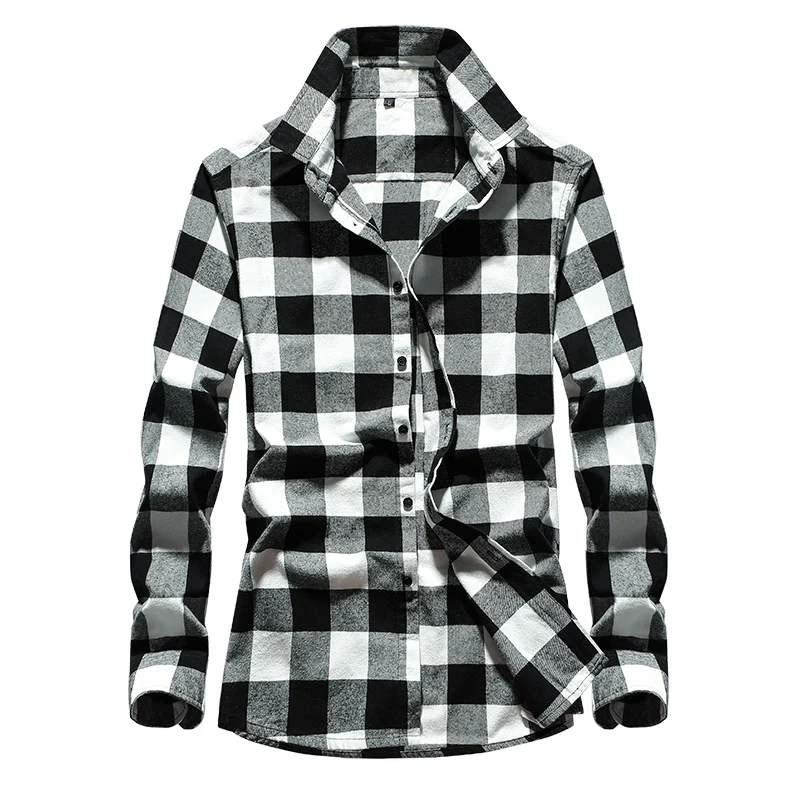 Herren Karo-Flanellhemd Slim Fit mit Stehkragen, thermischer Baumwollmischung und sichtbarer Knopfleiste Nord Taschen