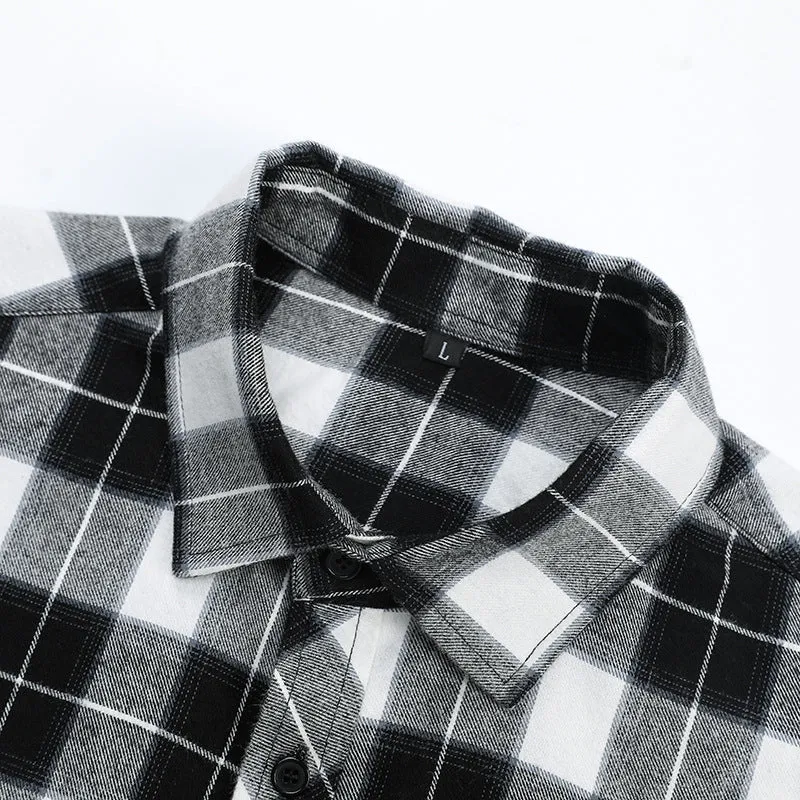 Herren Karo-Flanellhemd Slim Fit mit Stehkragen, thermischer Baumwollmischung und sichtbarer Knopfleiste Nord Taschen