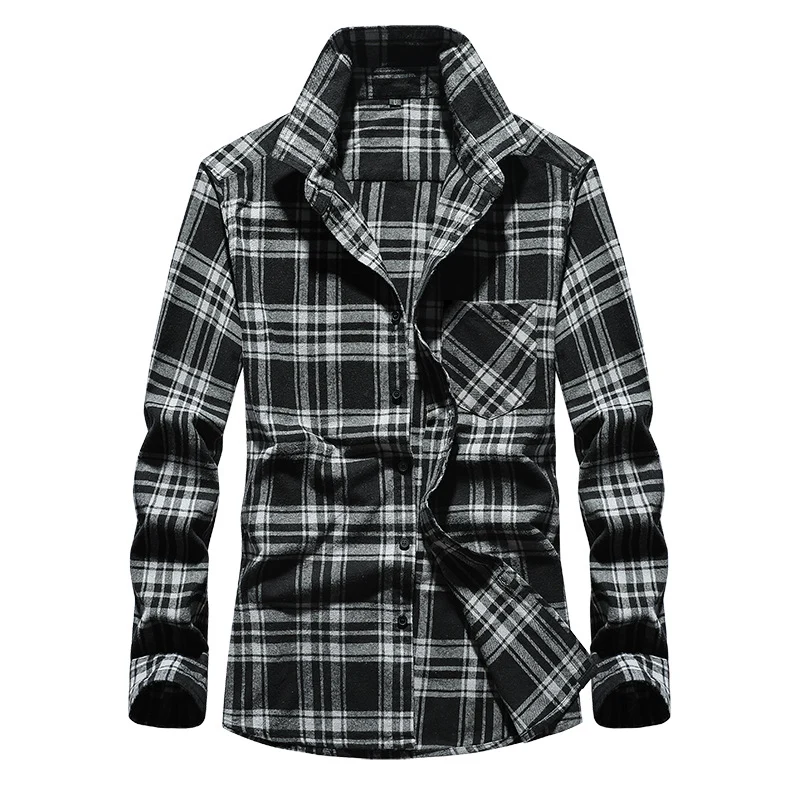 Herren Karo-Flanellhemd Langarm Baumwollmix mit Brusttasche und Kentkragen Nord Taschen