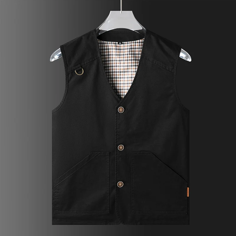 Herren Ärmellose Utility‑Weste mit V‑Ausschnitt, Baumwoll‑Canvas, Knopfleiste und großen Fronttaschen Nord Taschen