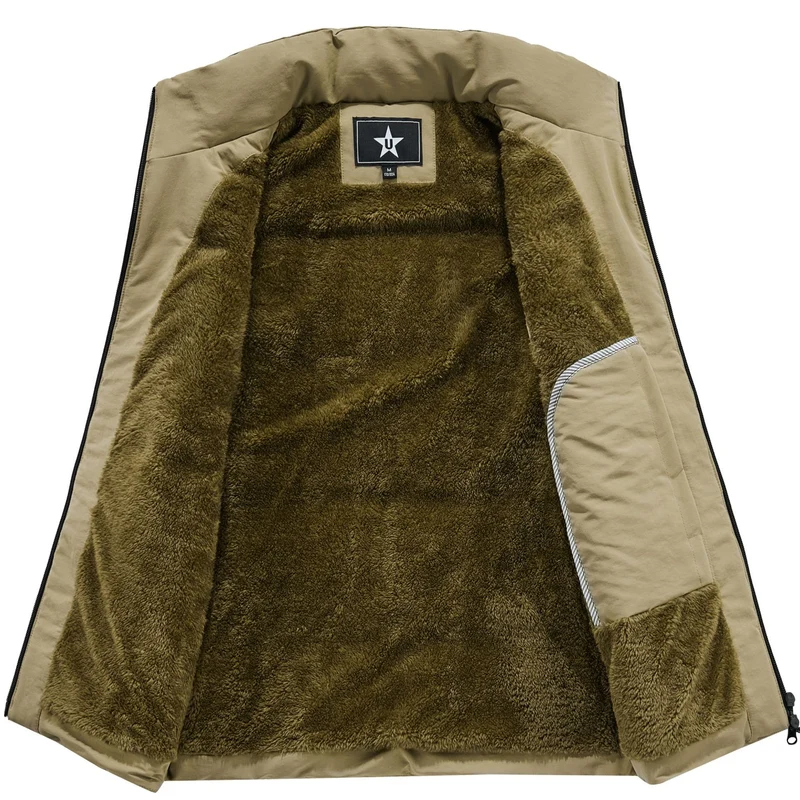 Herren Ärmellose Utility-Steppweste mit Teddyfutter und hohem Kragen Nord Taschen