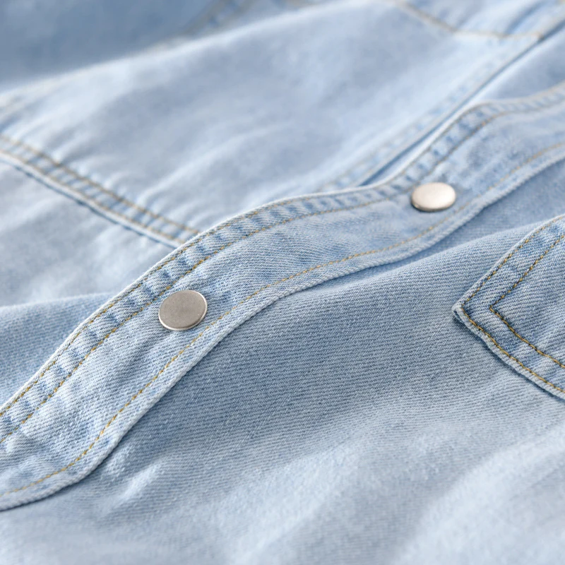 Herren Vintage-Jeanshemdjacke im Overshirt-Look mit Druckknöpfen und Kontrastnähten Nord Taschen