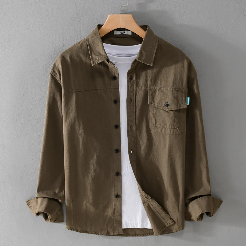 Herren Vintage-inspiriertes Worker-Overshirt aus Baumwollmix mit Brustklappe und entspannter Passform Nord Taschen