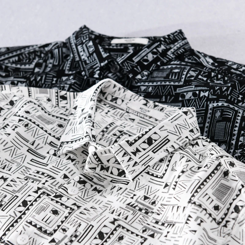 Herren Langarmhemd im Overshirt-Stil mit geometrischem Ethno‑Print Nord Taschen