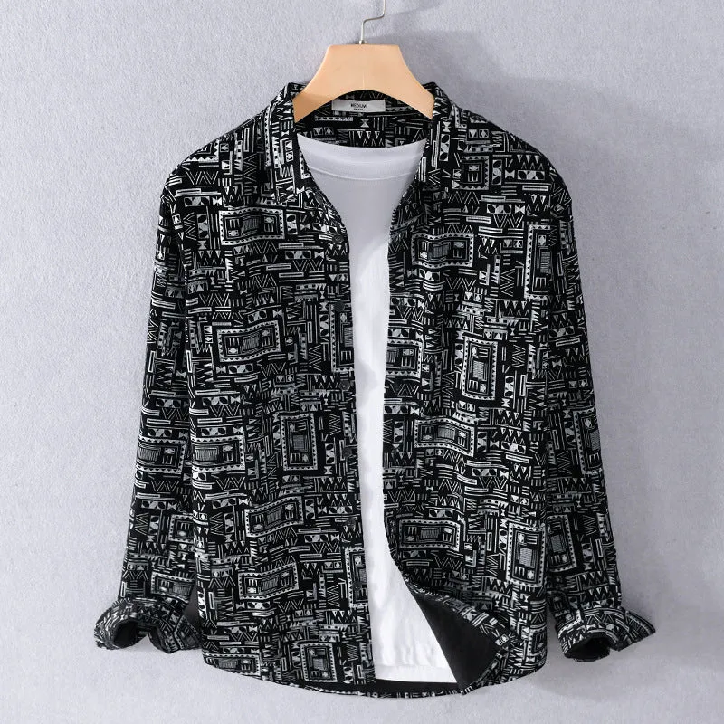Herren Langarmhemd im Overshirt-Stil mit geometrischem Ethno‑Print Nord Taschen