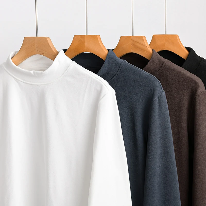 Herren Langärmeliges Feines Baumwollshirt mit Stehkragen und Relaxed-Fit Nord Taschen