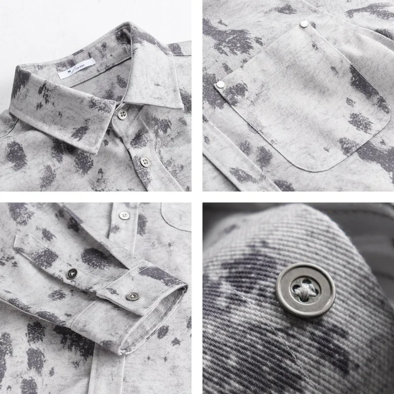 Herren Langärmeliges Baumwoll-Overshirt mit abstraktem Sprühmuster und aufgesetzter Brusttasche Nord Taschen