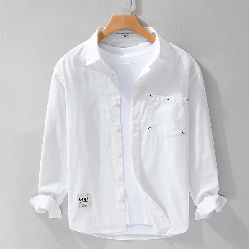 Herren Offenes Baumwoll-Overshirt im Layering-Look mit aufgesetzter Brusttasche Nord Taschen