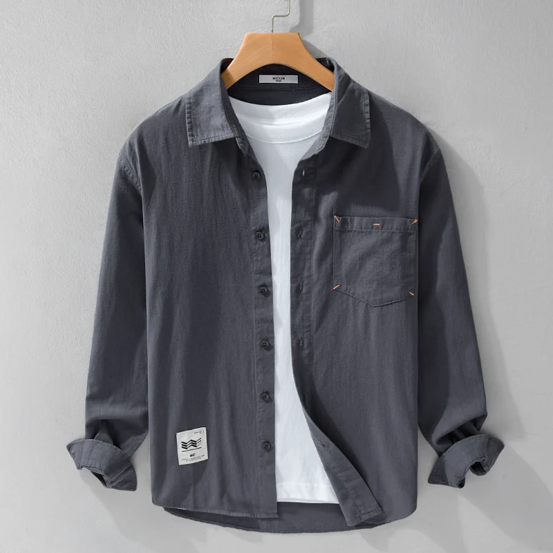 Herren Offenes Baumwoll-Overshirt im Layering-Look mit aufgesetzter Brusttasche Nord Taschen