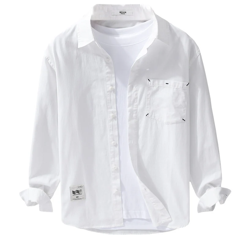 Herren Offenes Baumwoll-Overshirt im Layering-Look mit aufgesetzter Brusttasche Nord Taschen