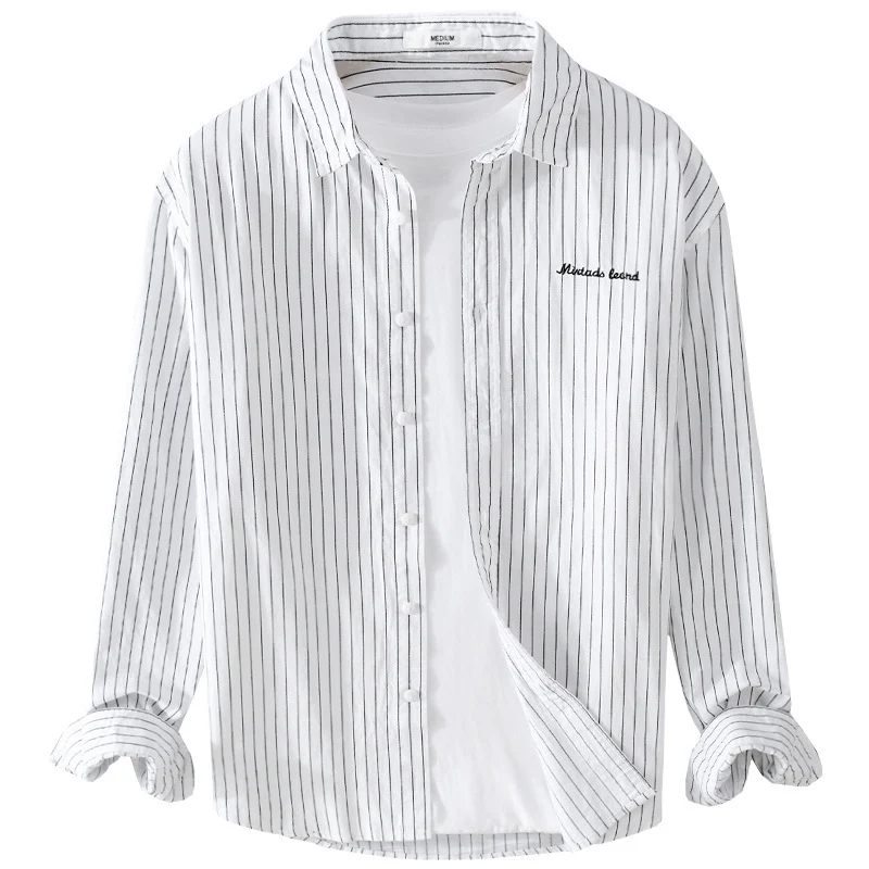 Herren Nadelstreifen-Lagenhemd im Overshirt-Stil mit dezenter Bruststickerei Nord Taschen