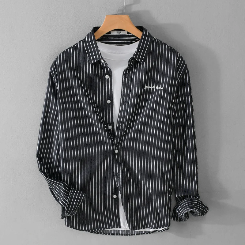 Herren Nadelstreifen-Lagenhemd im Overshirt-Stil mit dezenter Bruststickerei Nord Taschen