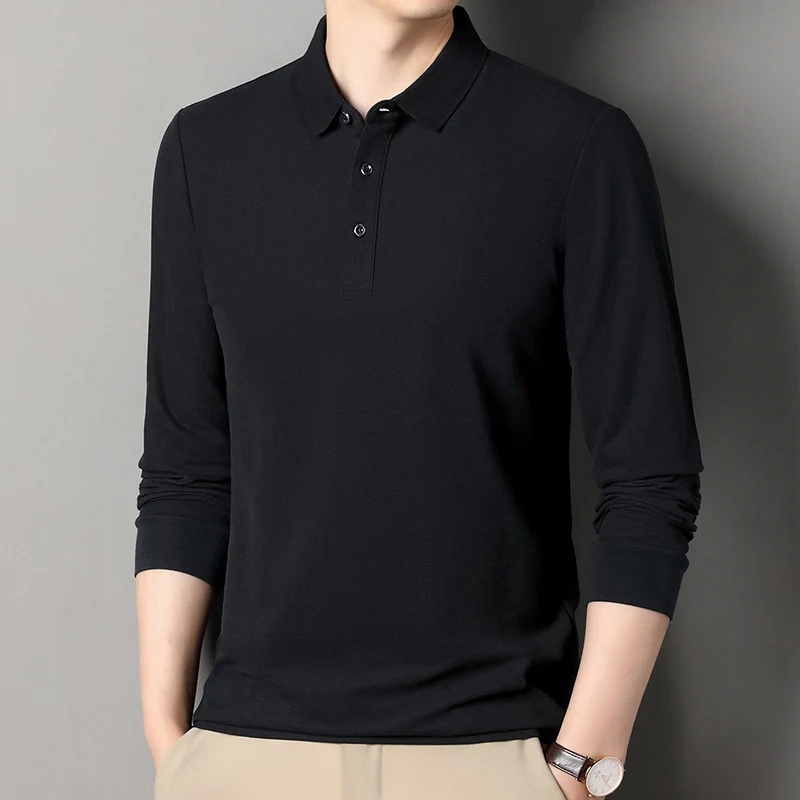 Herren Langarm‑Polo aus atmungsaktivem Baumwoll‑Stretch mit feinem Polokragen Nord Taschen