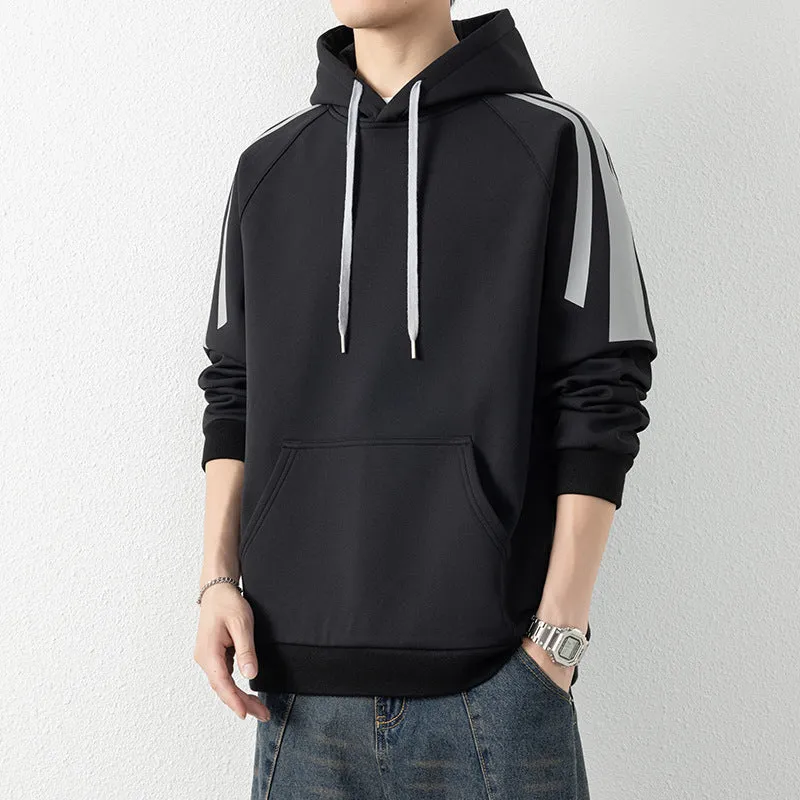 Herren Kapuzenpullover mit Raglanärmeln, Kängurutasche und Kontraststreifen Nord Taschen