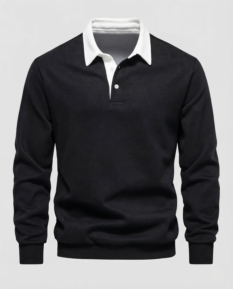 Herren Poloshirt Langarm Kontrastkragen