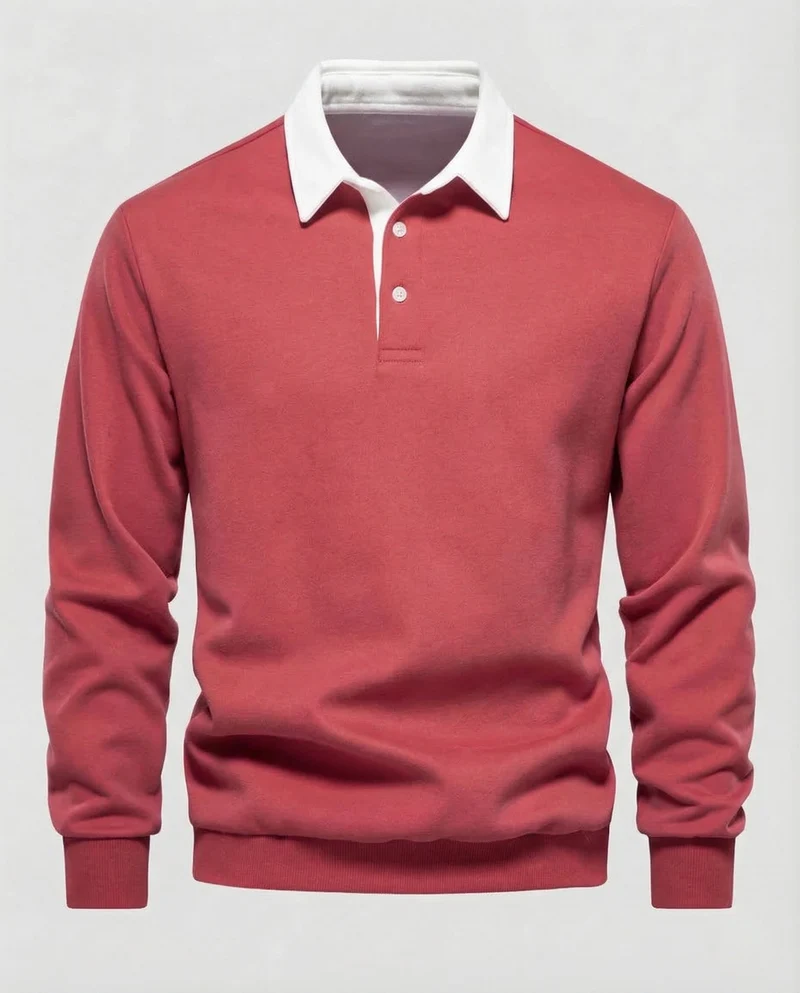 Herren Poloshirt Langarm Kontrastkragen