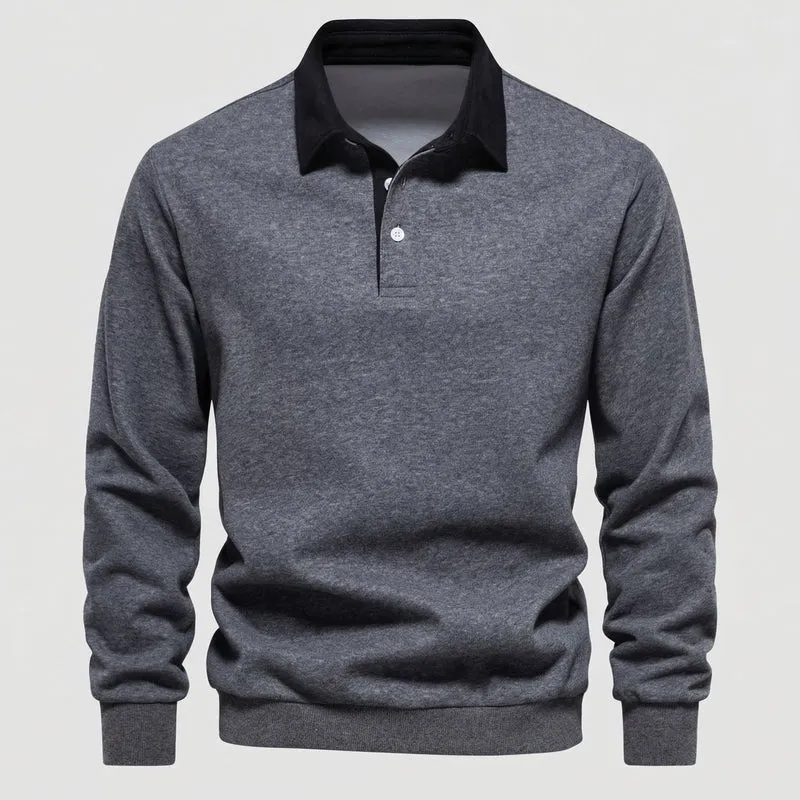 Herren Poloshirt Langarm Kontrastkragen