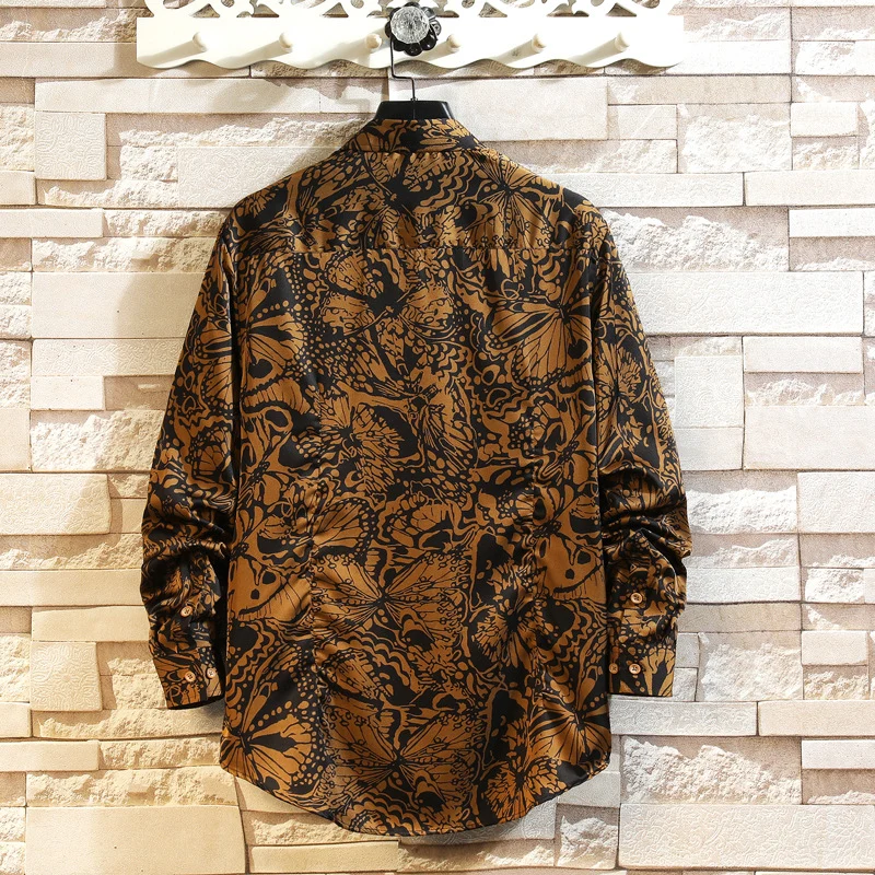 Herren Lockeres Leinenhemd mit großem floralen Print und Hemdkragen Nord Taschen