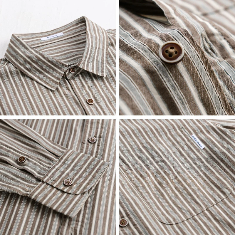 Herren Leichtes gestreiftes Hemd‑Overshirt aus Leinen‑Baumwollmix mit Relaxed‑Fit und aufgesetzter Brusttasche Nord Taschen