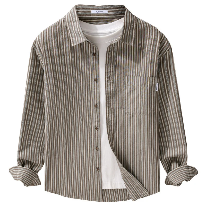 Herren Leichtes gestreiftes Hemd‑Overshirt aus Leinen‑Baumwollmix mit Relaxed‑Fit und aufgesetzter Brusttasche Nord Taschen