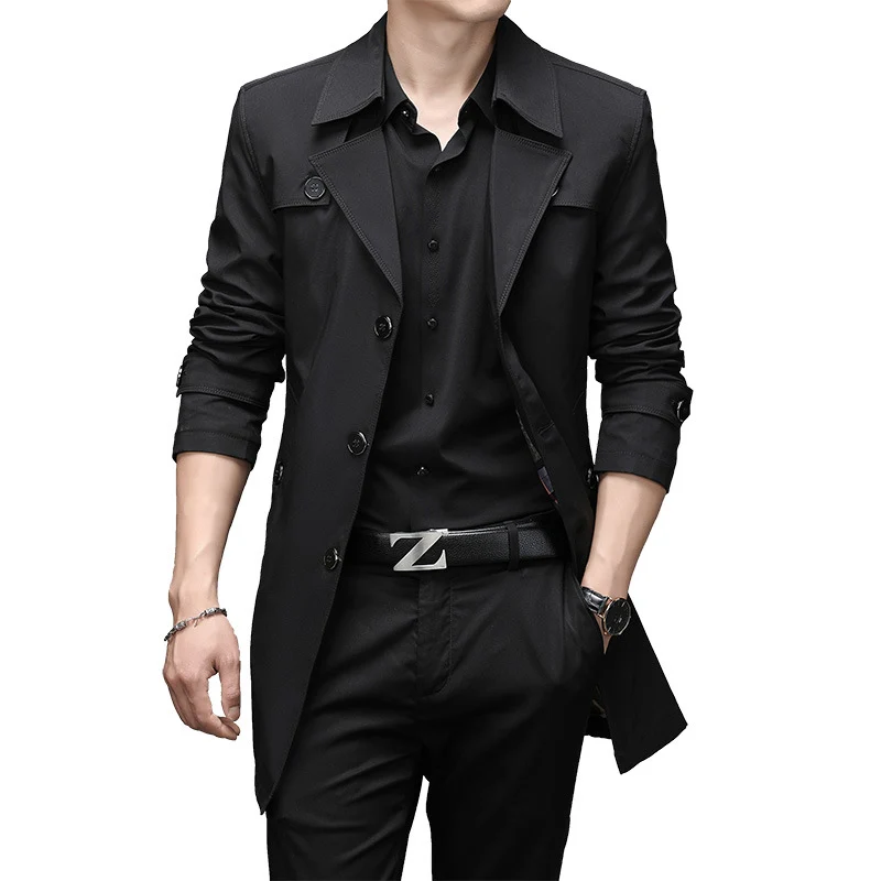 Herren Schmal geschnittener Trenchcoat mit Reverskragen und dezenter Knopfleiste Nord Taschen