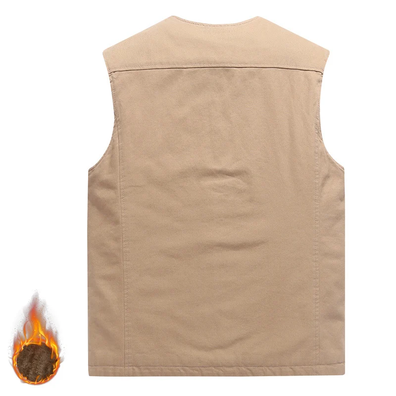 Herren Robuste Thermo-Canvas‑Weste mit wärmendem Teddyfutter und Knopfverschluss Nord Taschen