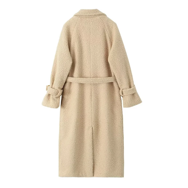 Damen Zweireihiger Teddy‑Mantel mit Bindegürtel und Schnallenärmeln Nord Taschen