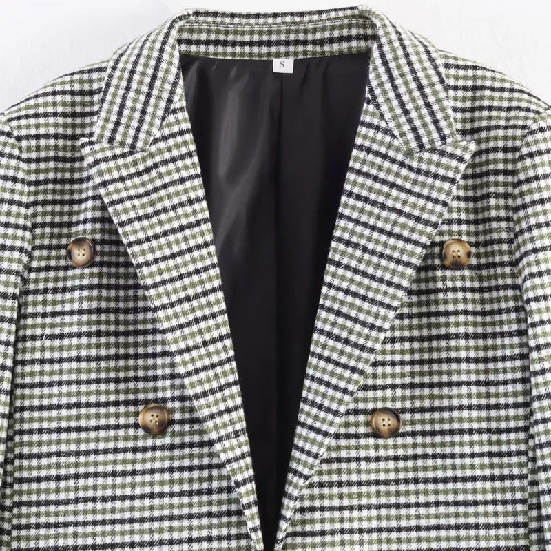 Damen Zweireihiger Hahnentritt-Blazer mit Schwalbenschwanz-Saum und Reverskragen Nord Taschen