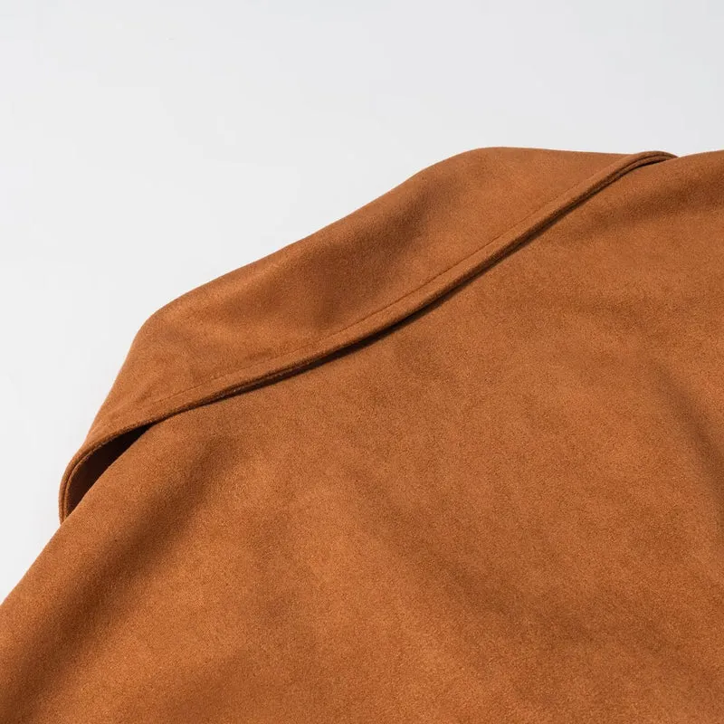 Damen Wildlederoptik Fransenjacke mit Oversized‑Schnitt, Taillengürtel und Statement‑Ärmeln Nord Taschen