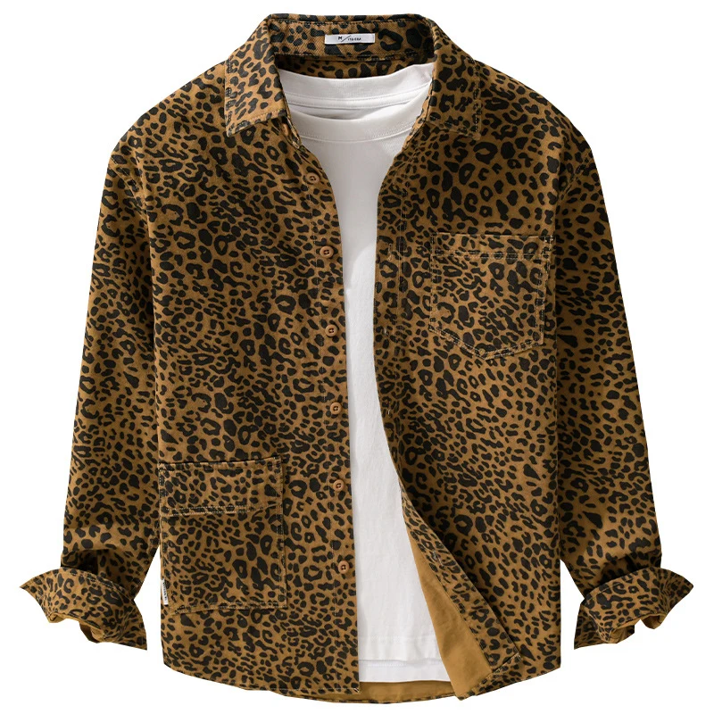 Damen Oversized Hemdjacke im Leo‑Design mit aufgesetzten Taschen Nord Taschen