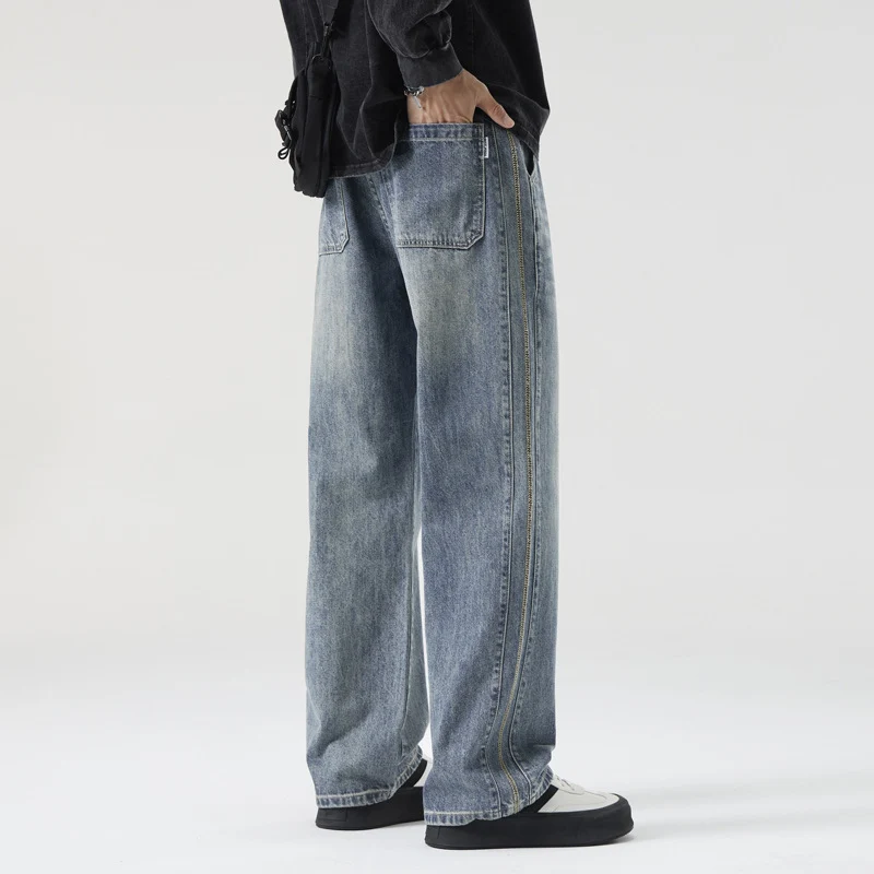 Herren Weite Vintage-Denimjeans mit Used-Waschung und geradem Bein Nord Taschen