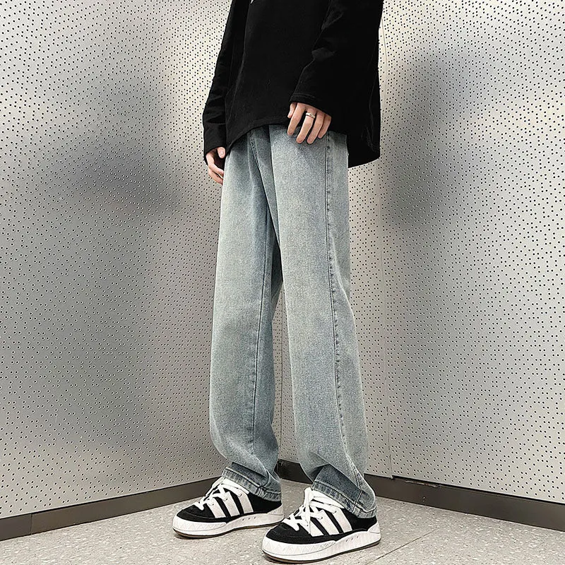 Herren Weite Vintage-Denim-Hose im Baggy‑Straßenstyle mit vorderer Bügelfalte Nord Taschen