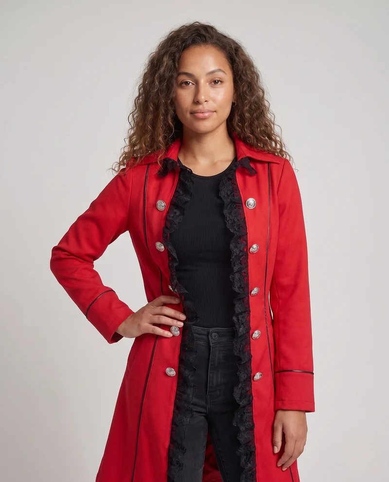 Damen Eleganter Gothic-Mantel mit Rüschendetails und kunstvollen Knöpfen Nord Taschen