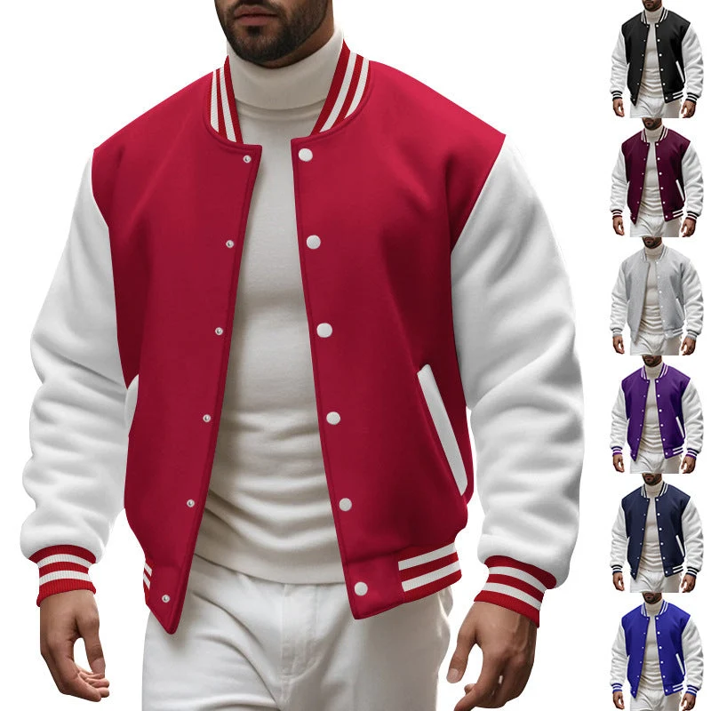 Herren Varsity-Jacke mit kontrastierenden Ärmeln und gestreiften Bündchen