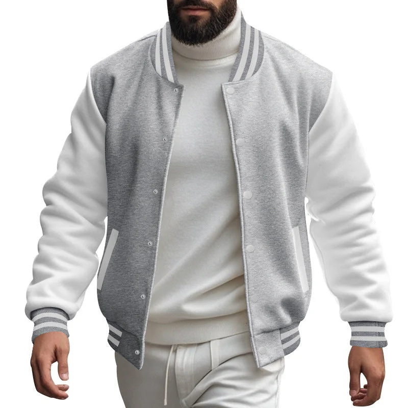 Herren Varsity-Jacke mit kontrastierenden Ärmeln und gestreiften Bündchen
