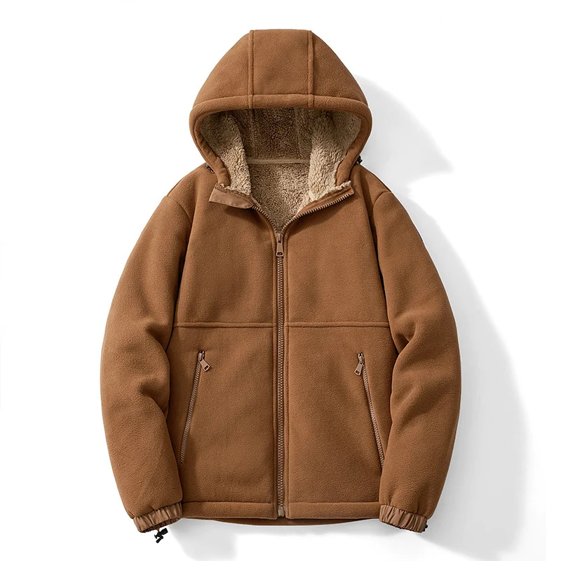 Herren Kapuzen-Fleecejacke mit Teddy-Innenfutter, durchgehendem Reißverschluss und winddichten Bündchen Nord Taschen