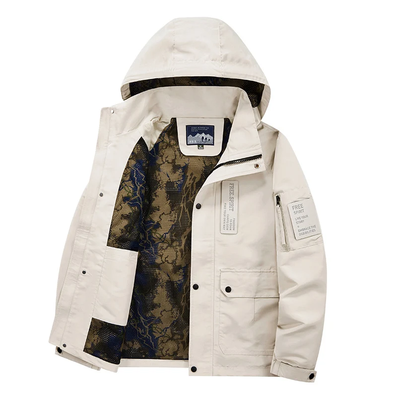 Herren Kapuzen-Fieldjacke mit Camouflage-Netzfutter und wasserabweisender Utility-Außenlage Nord Taschen