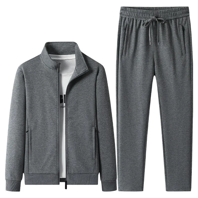 Herren Jogginganzug-Set aus Baumwollmix mit Stehkragen Reißverschlussjacke und Kordelbundhose Nord Taschen