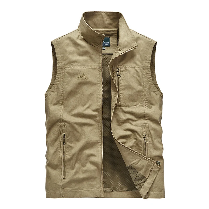 Herren Ärmellose leichte Canvas-Utility-Weste mit atmungsaktivem Mesh-Futter, windabweisender Front und mehreren Reißverschlusstaschen Nord Taschen