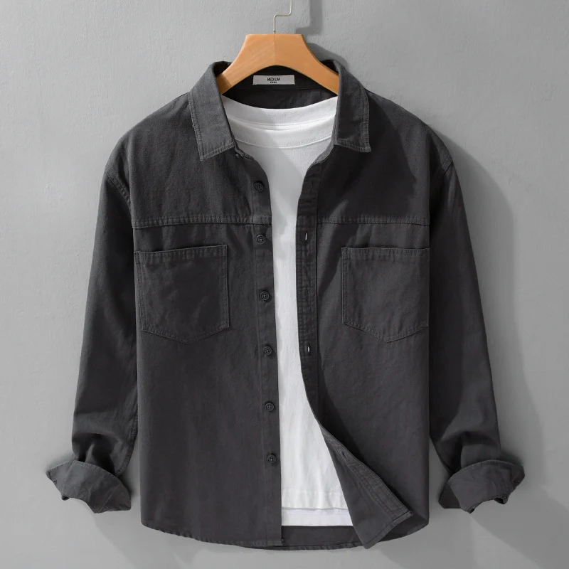 Herren Utility-Hemdjacke aus Baumwolltwill mit verdeckter Knopfleiste und Relaxed-Schnitt Nord Taschen