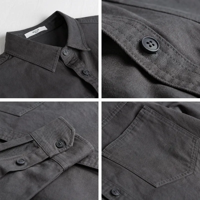 Herren Utility-Hemdjacke aus Baumwolltwill mit verdeckter Knopfleiste und Relaxed-Schnitt Nord Taschen