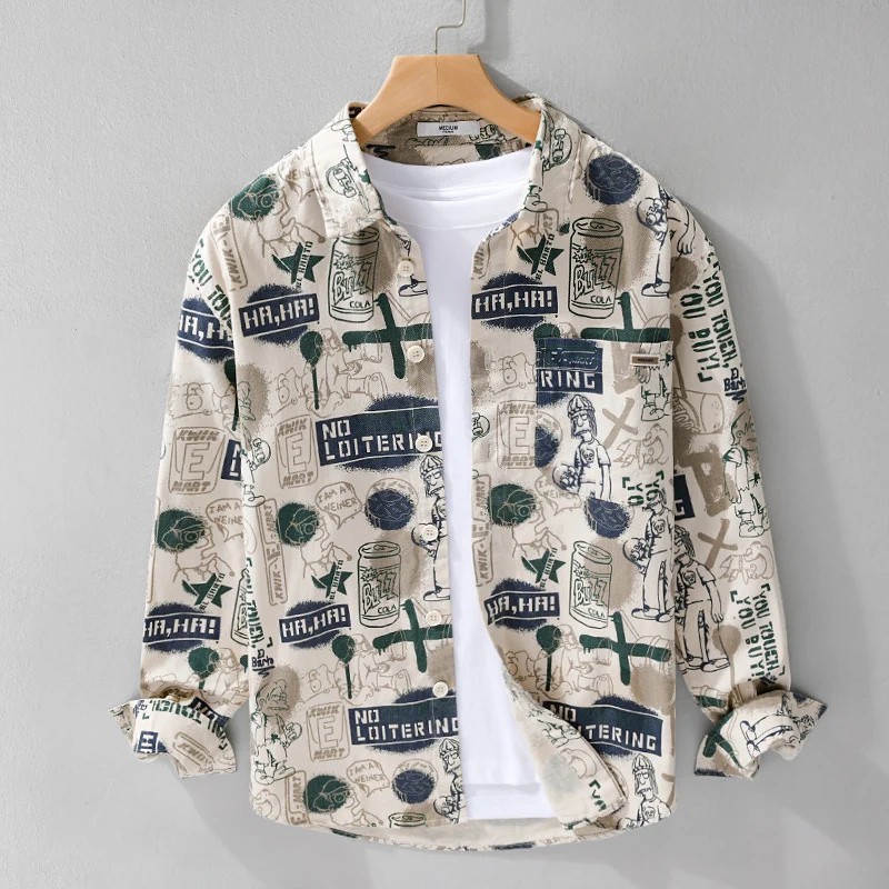 Herren Künstlerisches Grafik-Overshirt im Relaxed-Layering mit Allover-Sketchprint und Soft‑Touch‑Baumwollmix Nord Taschen