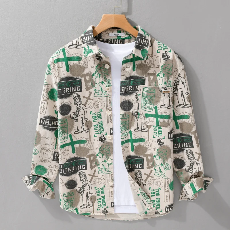 Herren Künstlerisches Grafik-Overshirt im Relaxed-Layering mit Allover-Sketchprint und Soft‑Touch‑Baumwollmix Nord Taschen