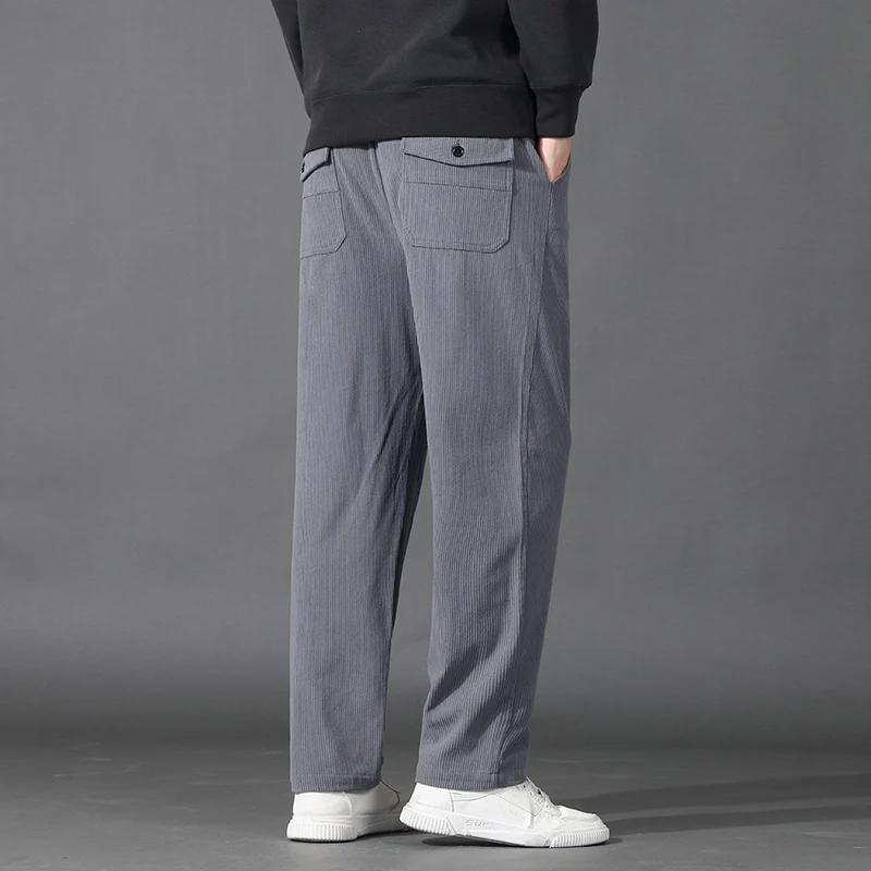 Herren Geradlinige Rib-Struktur Lounge-Hose mit Elastikbund und Klappentasche Nord Taschen