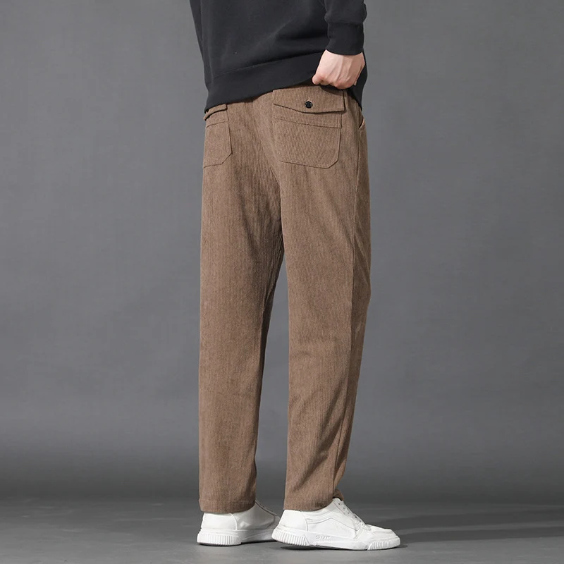 Herren Geradlinige Rib-Struktur Lounge-Hose mit Elastikbund und Klappentasche Nord Taschen